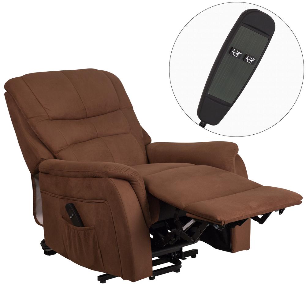 Brown Microfiber Remote Powered Lift Recliner for Elderly. Picture 5