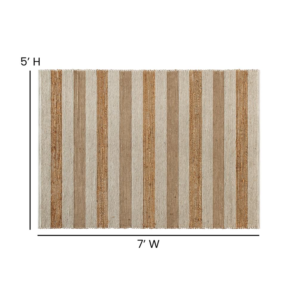5' x 7' Handwoven Striped Jute Blend Area Rug in Natural Tones. Picture 4