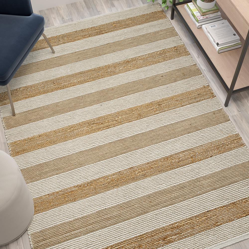 5' x 7' Handwoven Striped Jute Blend Area Rug in Natural Tones. Picture 5