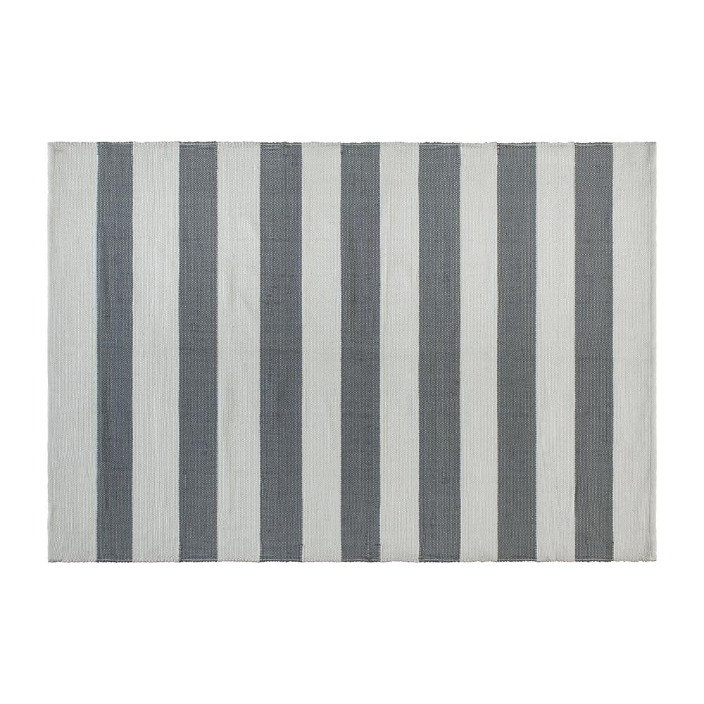 5' x 7' Grey & White Striped Handwoven Cabana Style Stain Resistant Area Rug. Picture 2