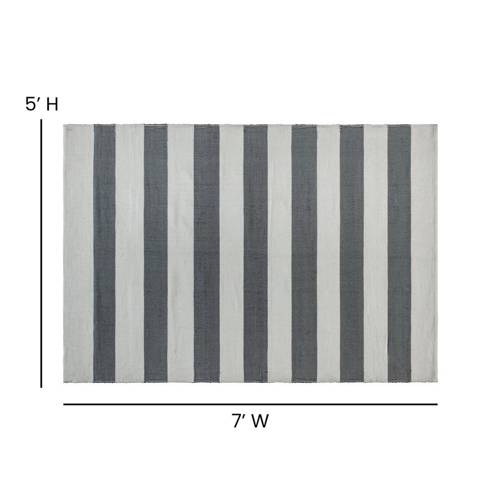 5' x 7' Grey & White Striped Handwoven Cabana Style Stain Resistant Area Rug. Picture 4