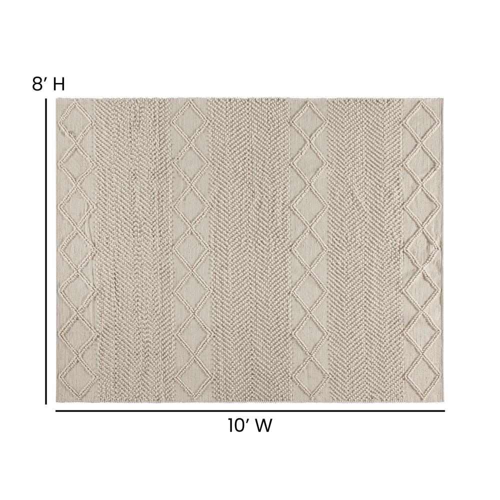 8' x 10' White, Ivory Geometric Design Handwoven Area Rug. Picture 3
