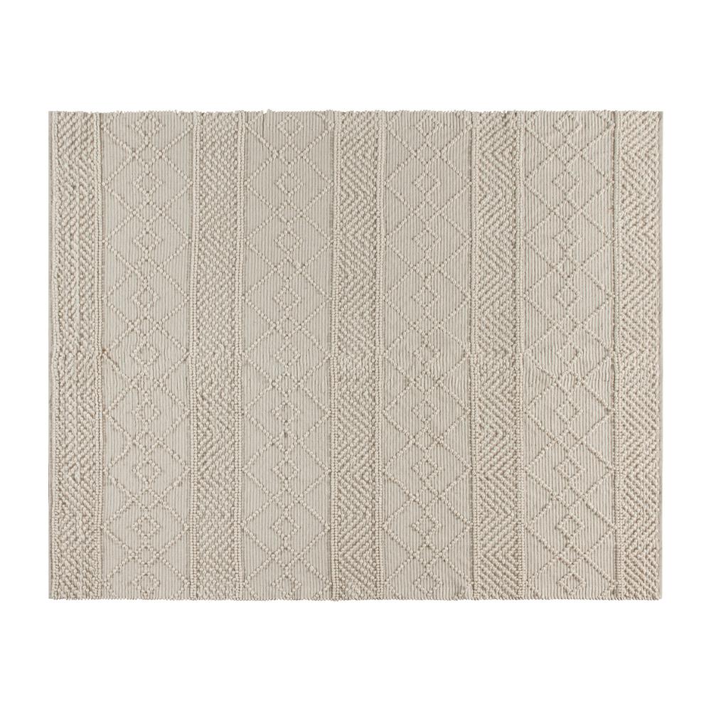 8' x 10' Ivory Geometric Design Handwoven Area Rug - Wool/Polyester/Cotton Blend. Picture 2