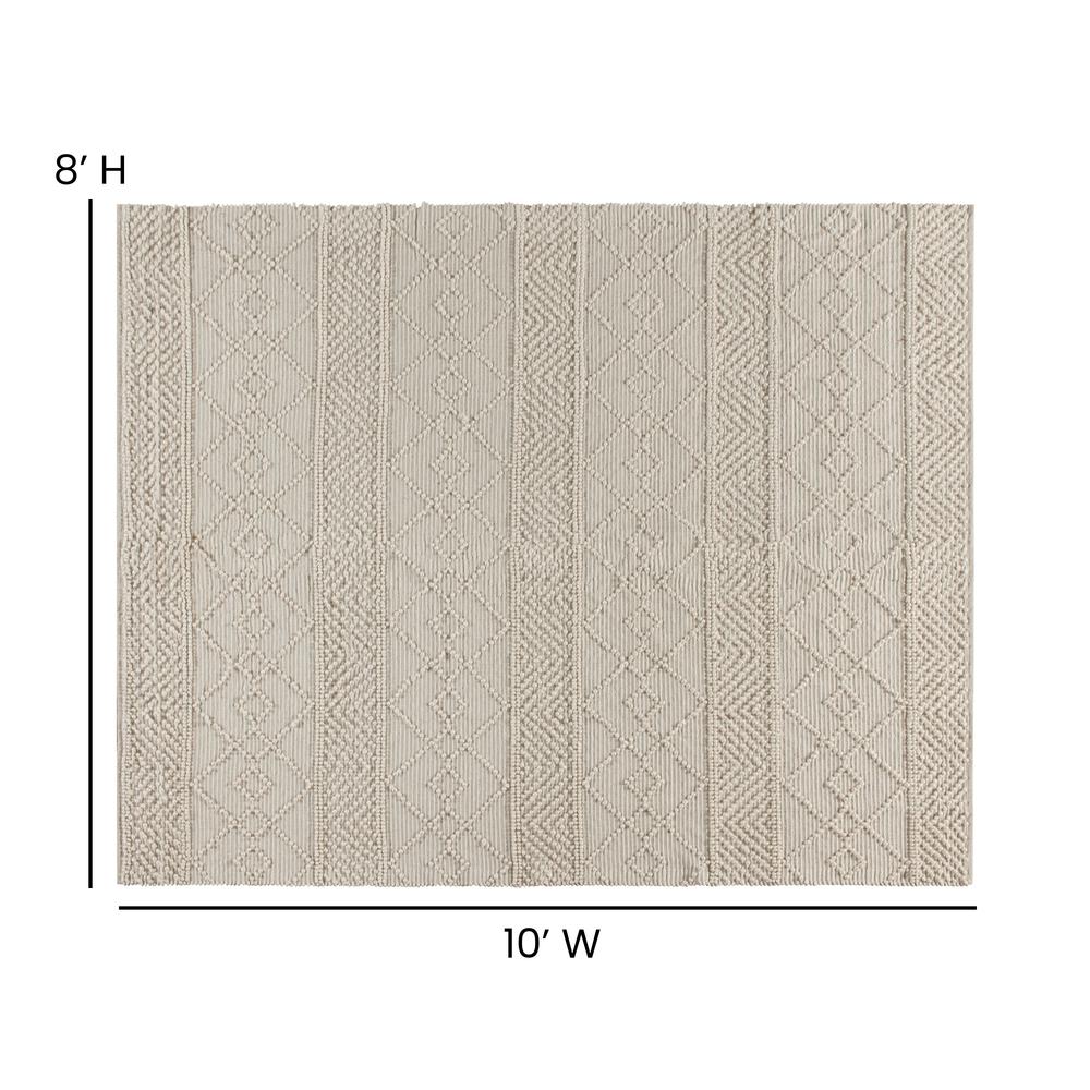 8' x 10' Ivory Geometric Design Handwoven Area Rug - Wool/Polyester/Cotton Blend. Picture 3