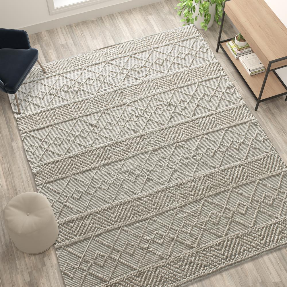 8' x 10' Ivory Geometric Design Handwoven Area Rug - Wool/Polyester/Cotton Blend. Picture 4