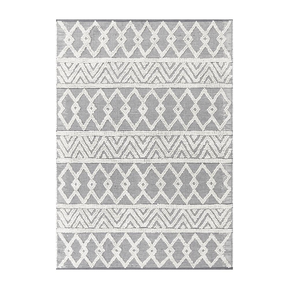 Indoor Geometric 5'x7' Area Rug - Hand Woven Gray Area Rug with Ivory Diamond Pattern, Polyester/Cotton Blend. Picture 1