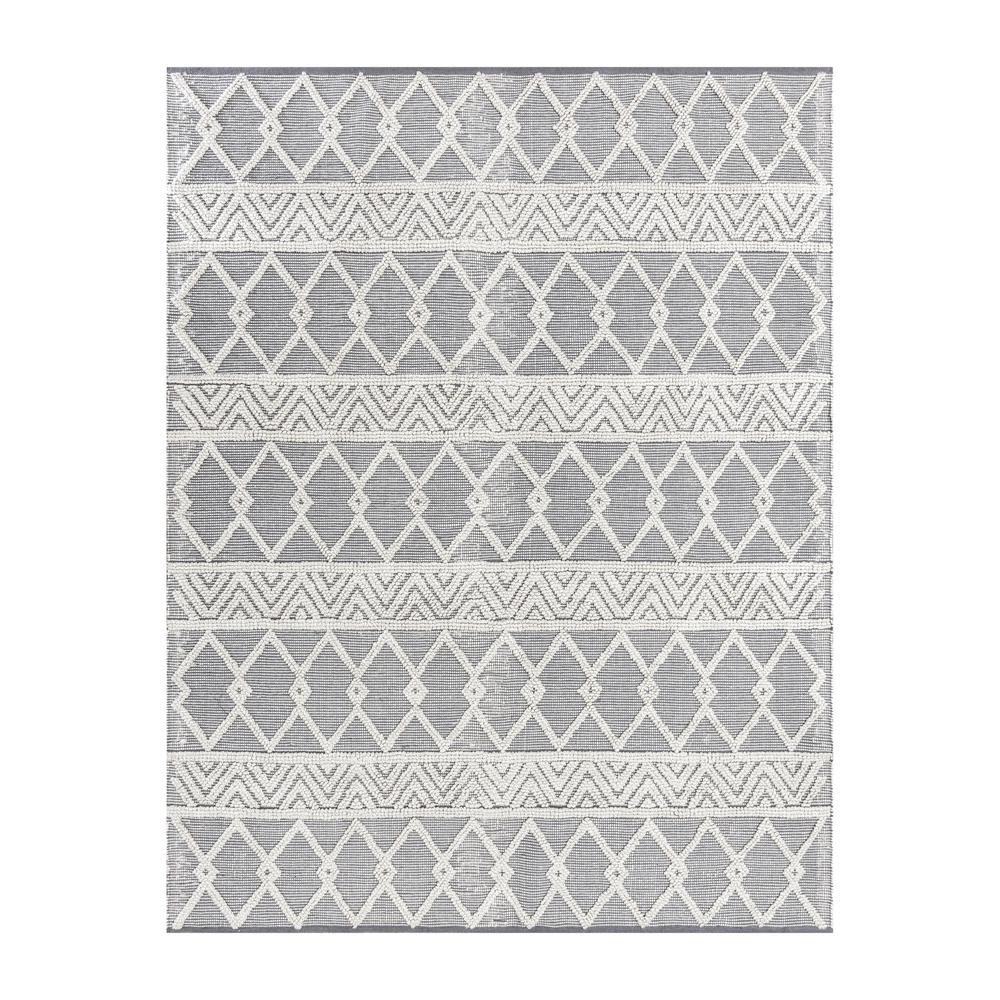 Geometric 8'x10' Area Rug - Hand Woven Gray Area Rug with Ivory Diamond Pattern. Picture 1