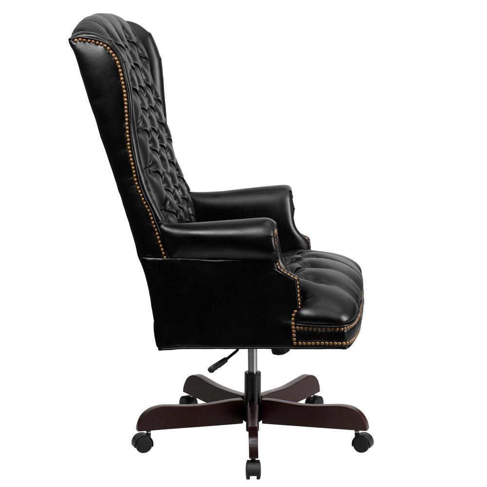 High Back Traditional Fully Tufted Black LeatherSoft Executive Swivel Ergonomic Office Chair with Arms. Picture 2