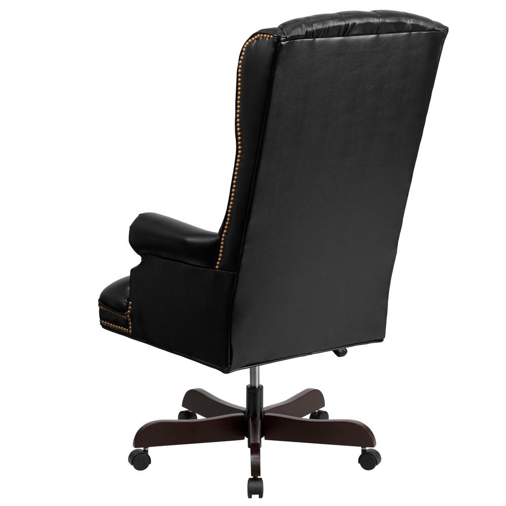 High Back Traditional Fully Tufted Black LeatherSoft Executive Swivel Ergonomic Office Chair with Arms. Picture 3
