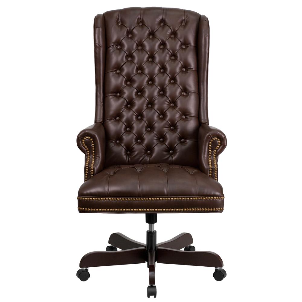 High Back Traditional Fully Tufted Brown LeatherSoft Executive Swivel Ergonomic Office Chair with Arms. Picture 4