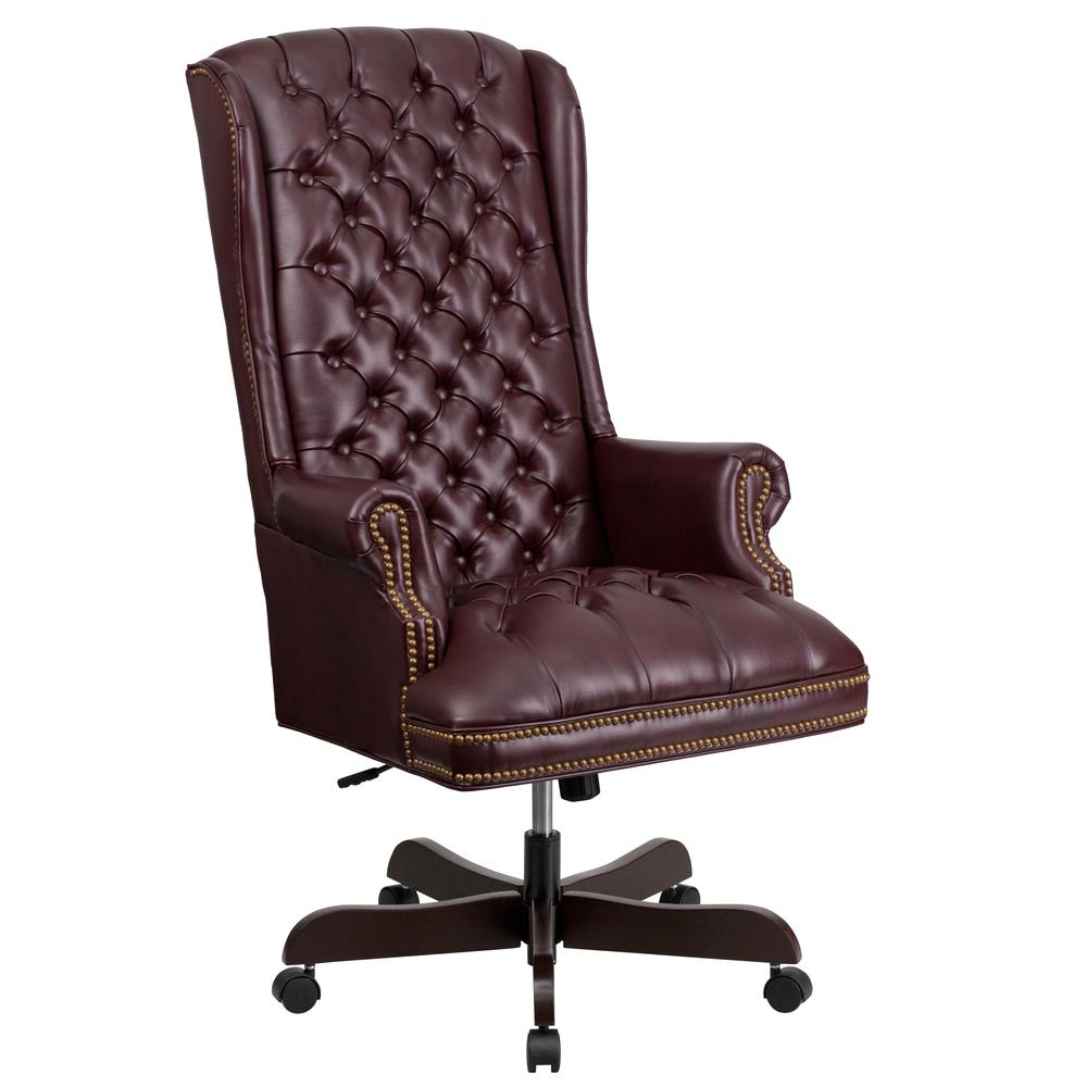 High Back Traditional Fully Tufted Burgundy LeatherSoft Executive Swivel Ergonomic Office Chair with Arms. Picture 1