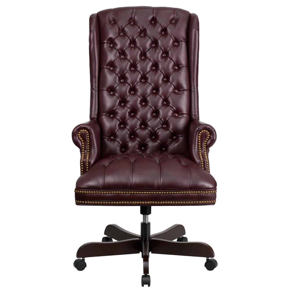 High Back Traditional Fully Tufted Burgundy Leather Executive Swivel