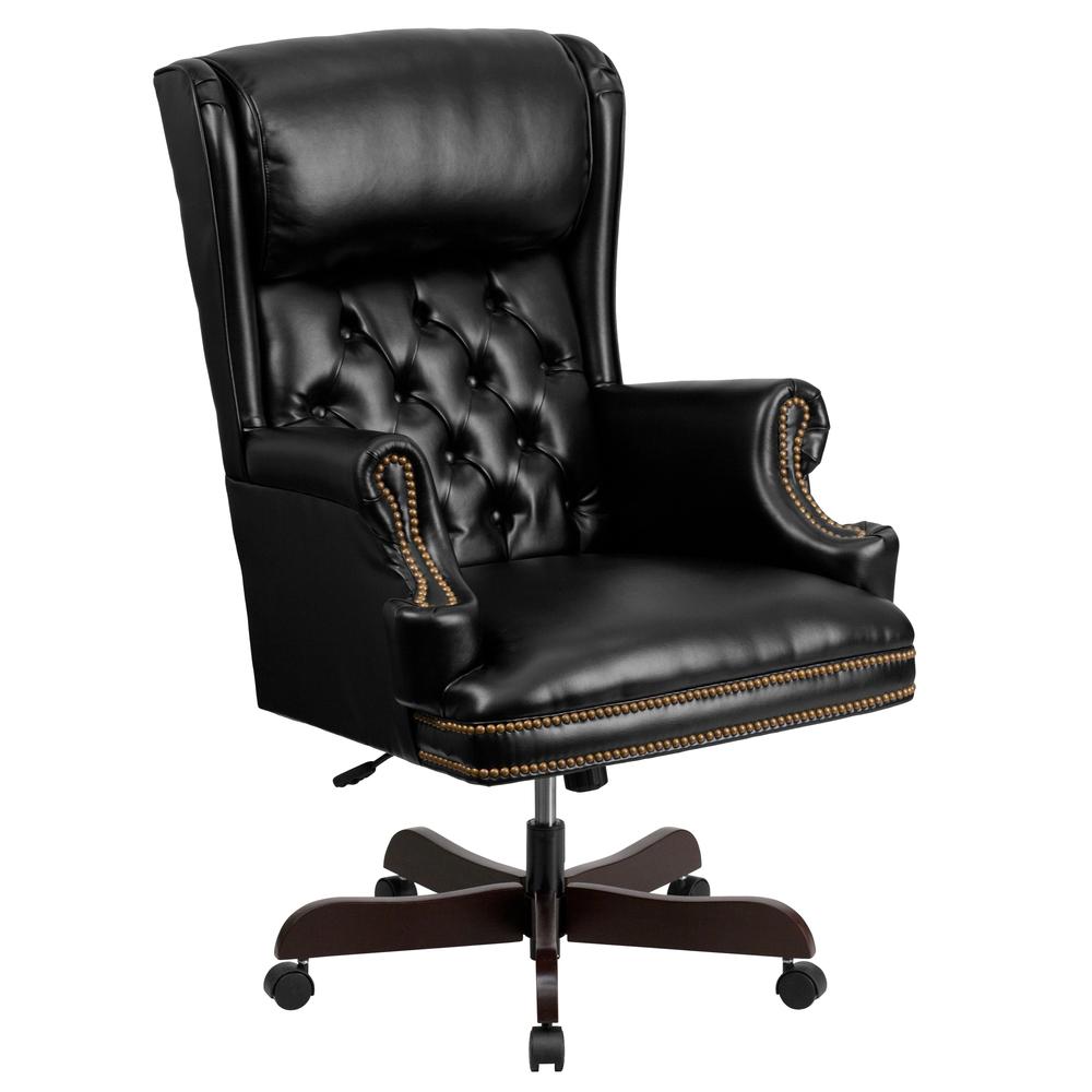 High Back Traditional Tufted Black LeatherSoft Executive Ergonomic Office Chair with Oversized Headrest & Arms. Picture 1