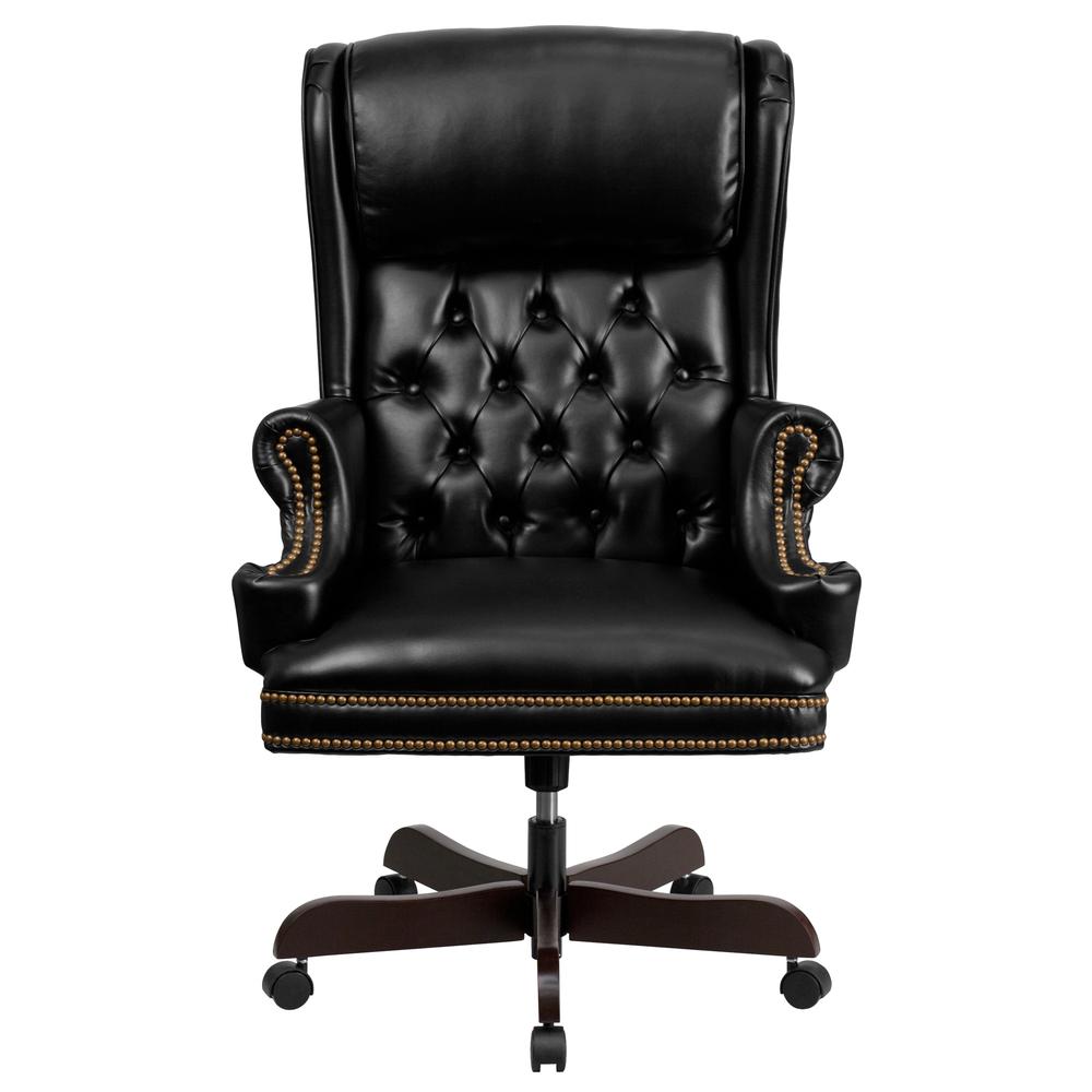 High Back Traditional Tufted Black LeatherSoft Executive Ergonomic Office Chair with Oversized Headrest & Arms. Picture 4