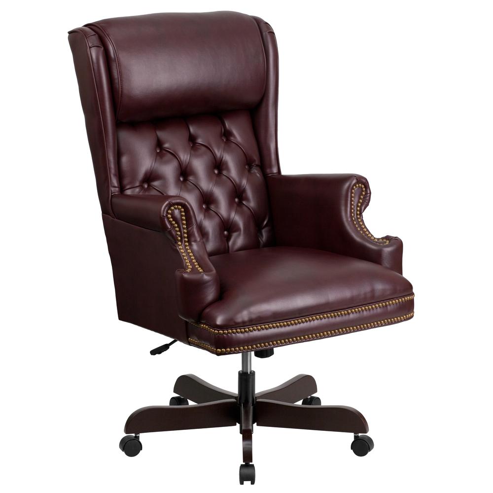 High Back Traditional Tufted Burgundy LeatherSoft Executive Ergonomic Office Chair with Oversized Headrest & Arms. Picture 1