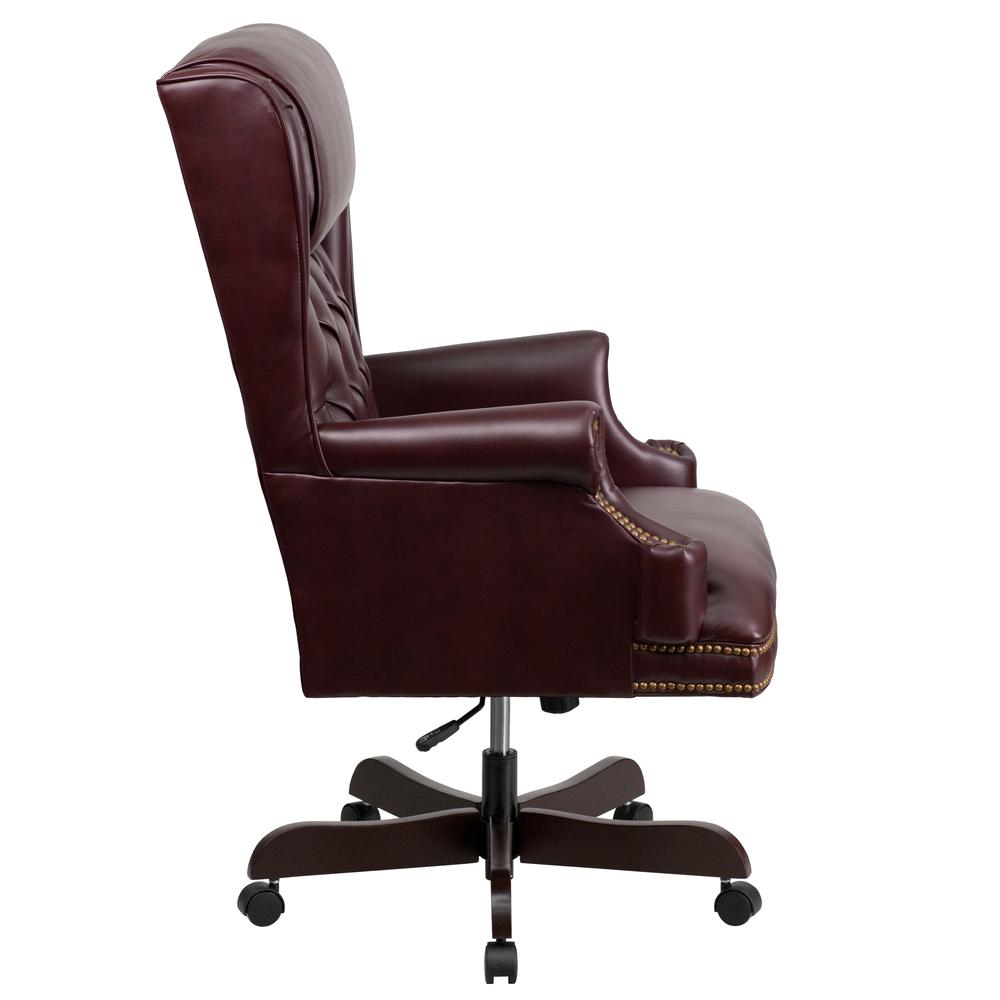 High Back Traditional Tufted Burgundy LeatherSoft Executive Ergonomic Office Chair with Oversized Headrest & Arms. Picture 2