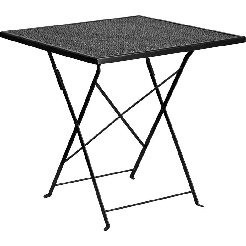 Commercial Grade 28" Square Black Indoor-Outdoor Steel Folding Patio Table. Picture 1