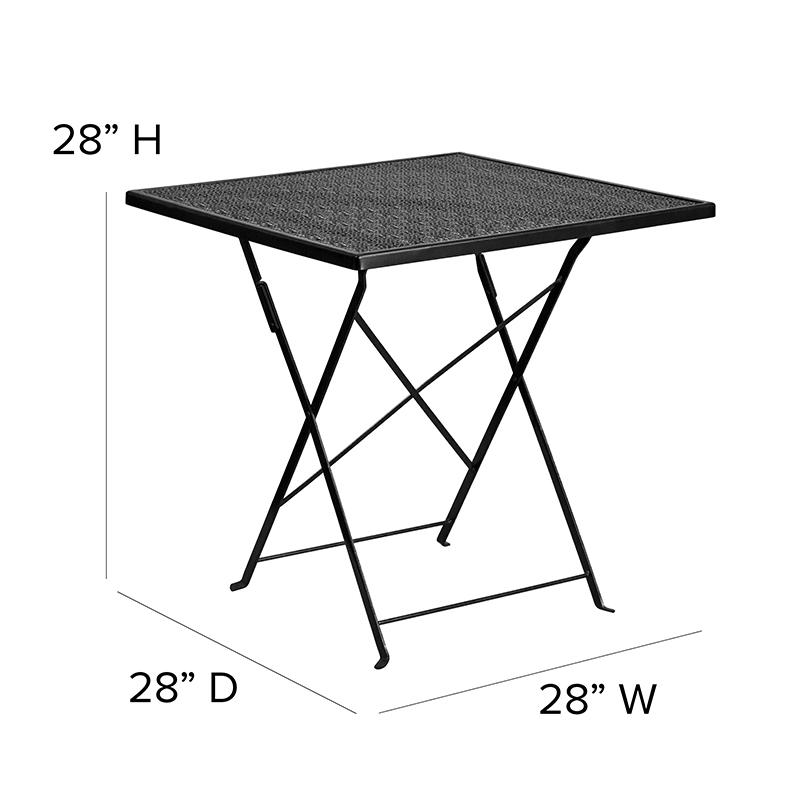 Commercial Grade 28" Square Black Indoor-Outdoor Steel Folding Patio Table. Picture 2