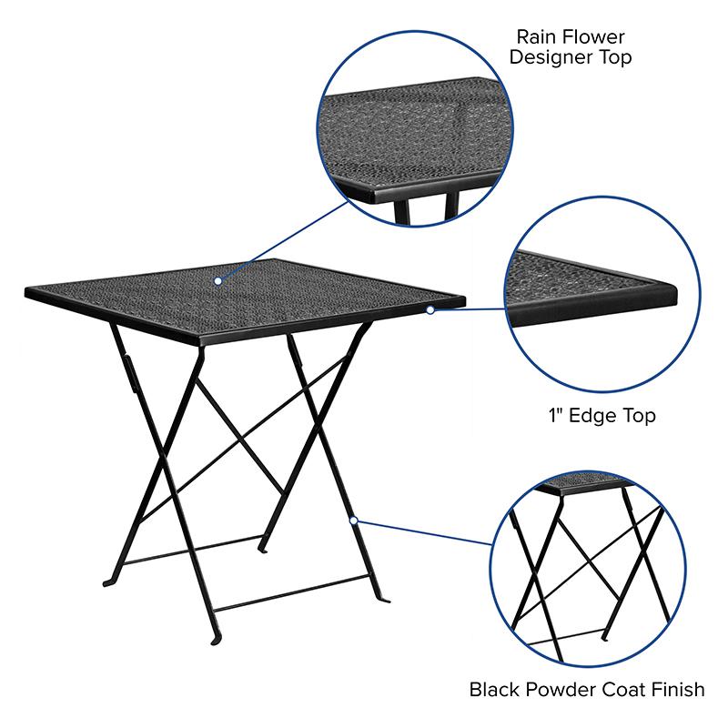 Commercial Grade 28" Square Black Indoor-Outdoor Steel Folding Patio Table. Picture 5