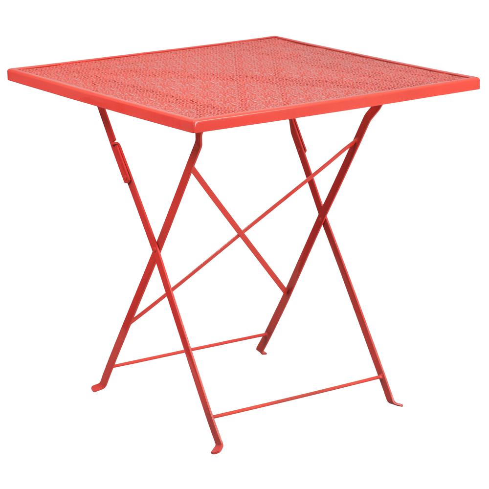 Commercial Grade 28" Square Coral Indoor-Outdoor Steel Folding Patio Table. Picture 1