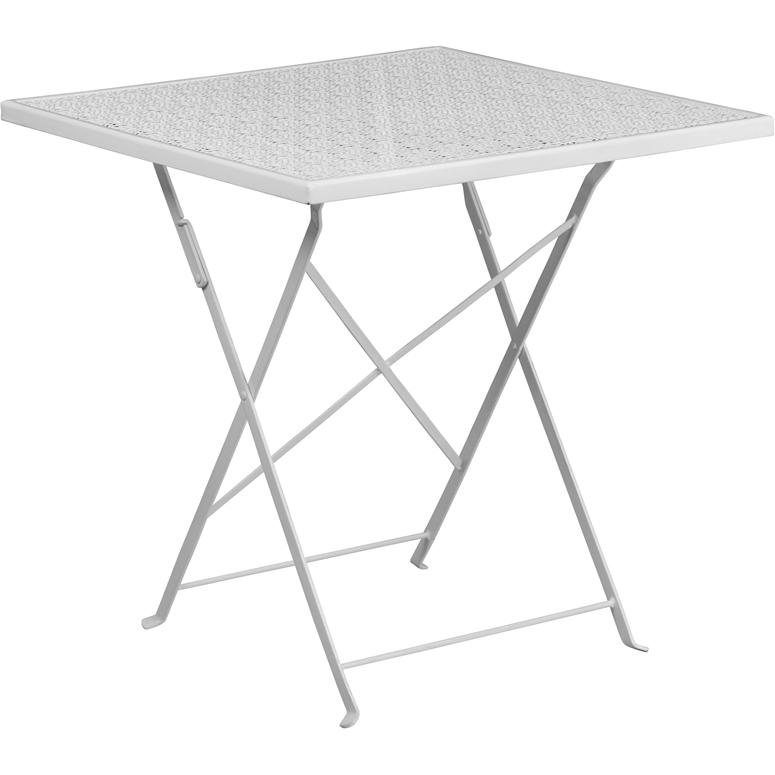 Commercial Grade 28" Square White Indoor-Outdoor Steel Folding Patio Table. Picture 2