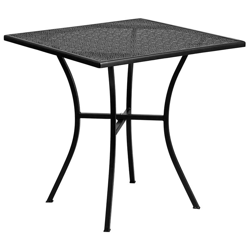 28" Square Black Indoor-Outdoor Steel Patio Table Set with 2 Round Back Chairs. Picture 4