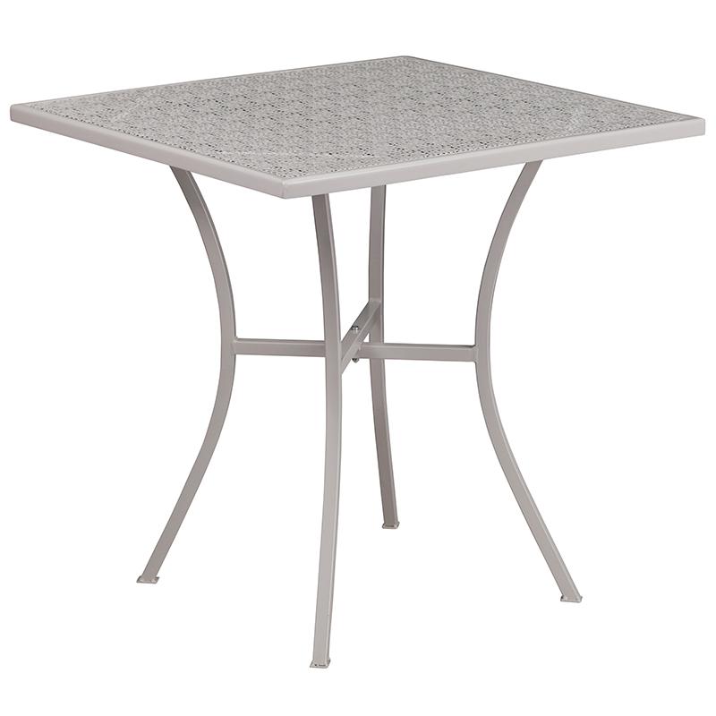 Commercial Grade 28" Square Light Gray Indoor-Outdoor Steel Patio Table Set with 2 Round Back Chairs. Picture 2