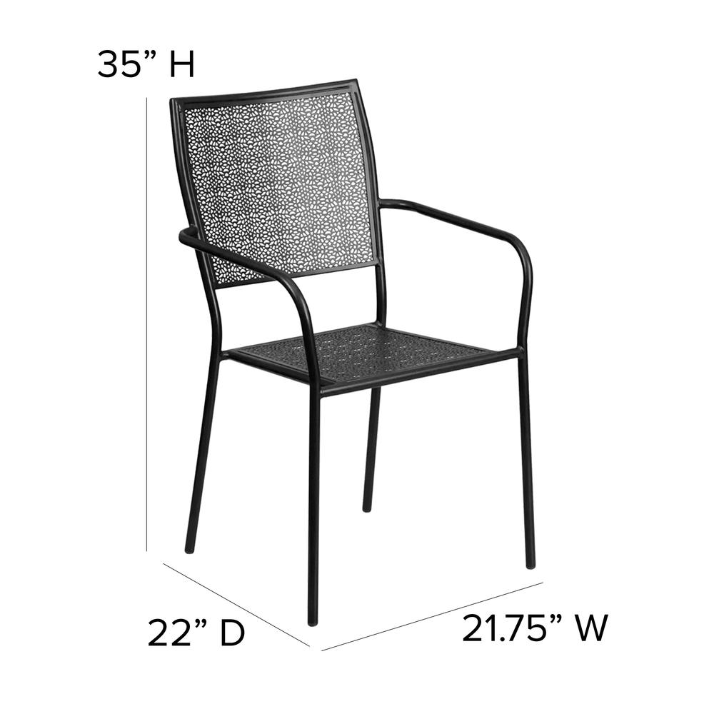 Commercial Grade Black Indoor-Outdoor Steel Patio Arm Chair with Square Back. Picture 2