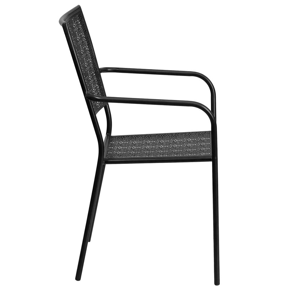 Commercial Grade Black Indoor-Outdoor Steel Patio Arm Chair with Square Back. Picture 3