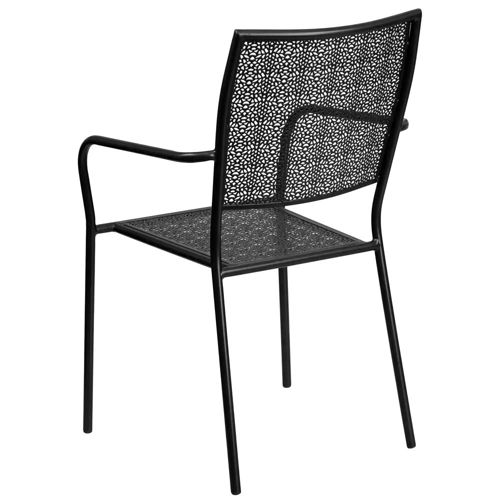 Commercial Grade Black Indoor-Outdoor Steel Patio Arm Chair with Square Back. Picture 4