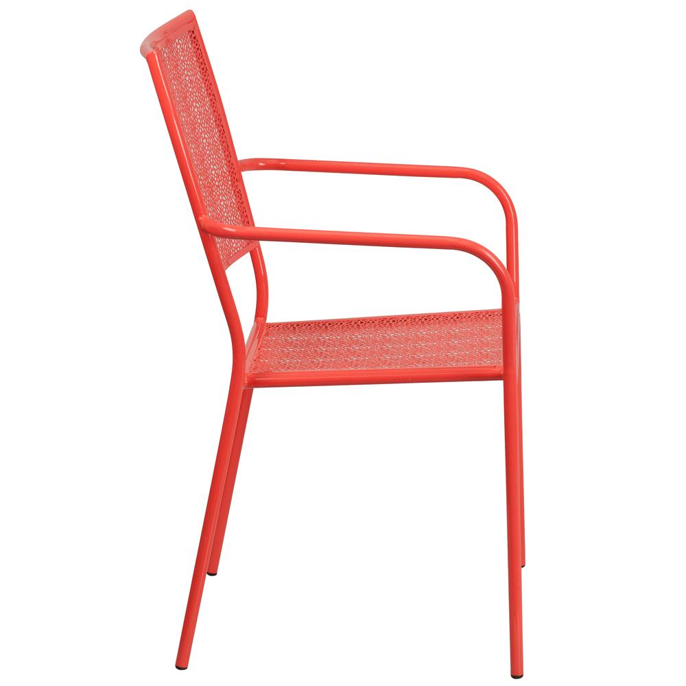 Commercial Grade Coral Indoor-Outdoor Steel Patio Arm Chair with Square Back. Picture 2