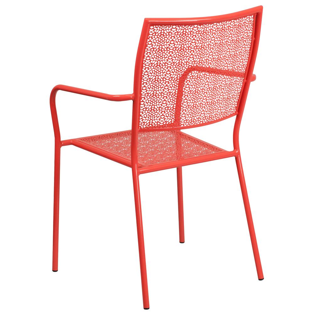 Commercial Grade Coral Indoor-Outdoor Steel Patio Arm Chair with Square Back. Picture 3