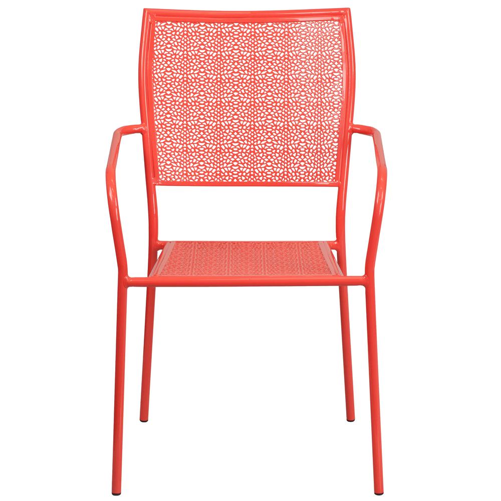 Commercial Grade Coral Indoor-Outdoor Steel Patio Arm Chair with Square Back. Picture 5