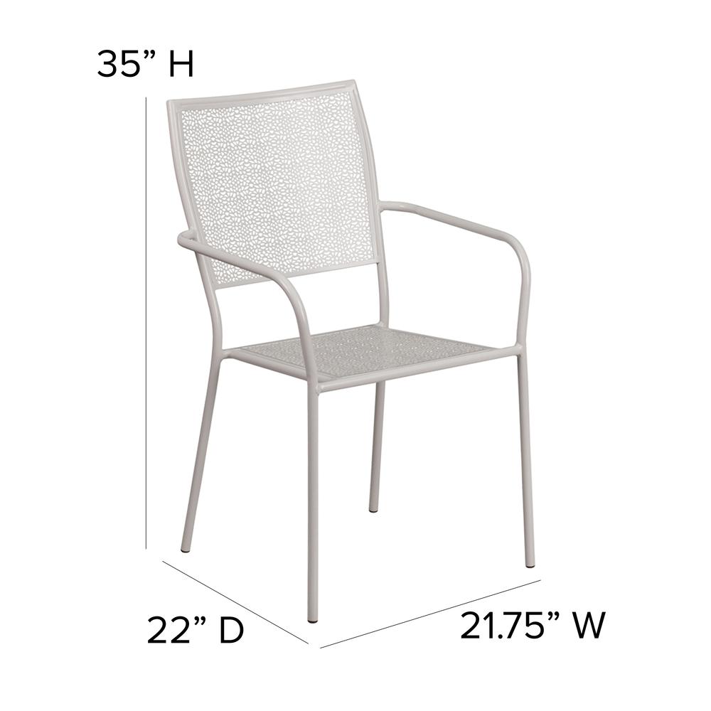 Commercial Grade Light Gray Indoor-Outdoor Steel Patio Arm Chair with Square Back. Picture 2