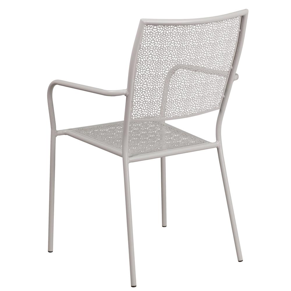 Commercial Grade Light Gray Indoor-Outdoor Steel Patio Arm Chair with Square Back. Picture 4