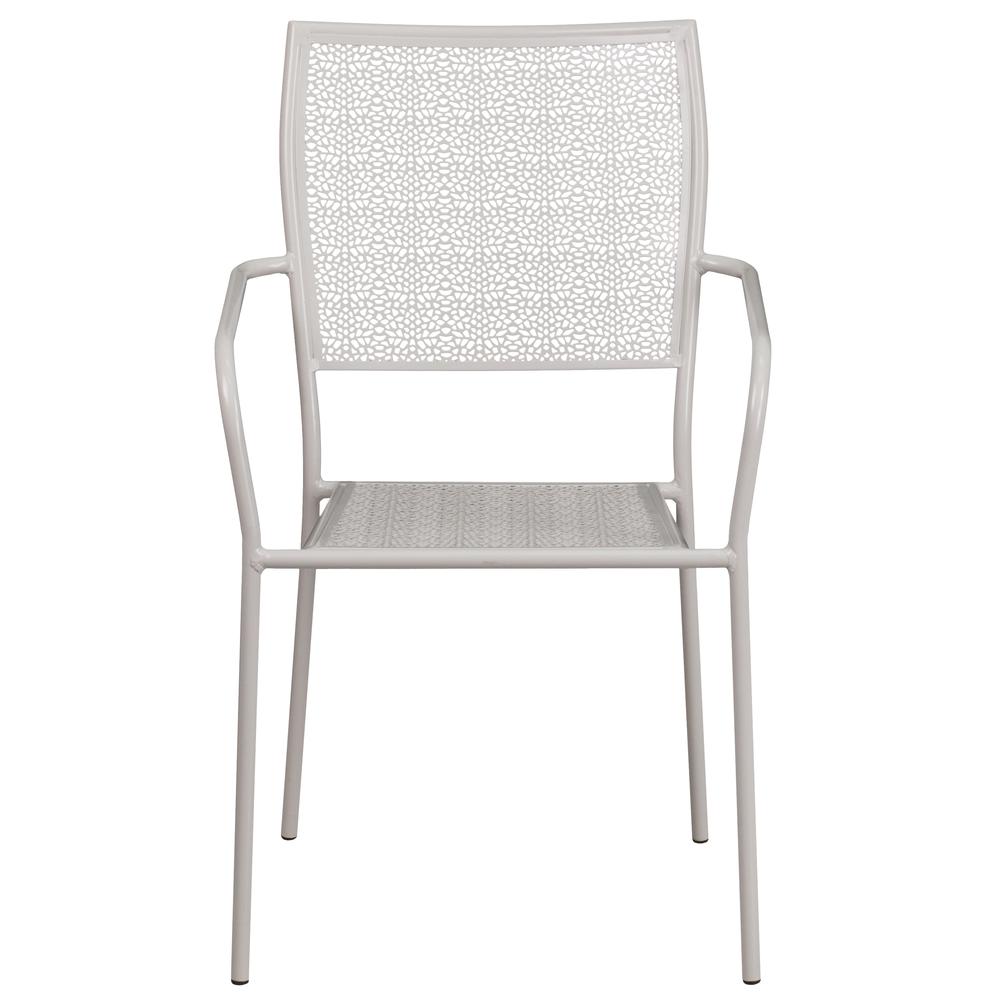 Commercial Grade Light Gray Indoor-Outdoor Steel Patio Arm Chair with Square Back. Picture 5