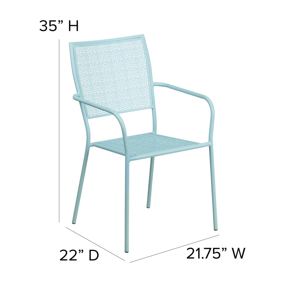 Commercial Grade Sky Blue Indoor-Outdoor Steel Patio Arm Chair with Square Back. Picture 2