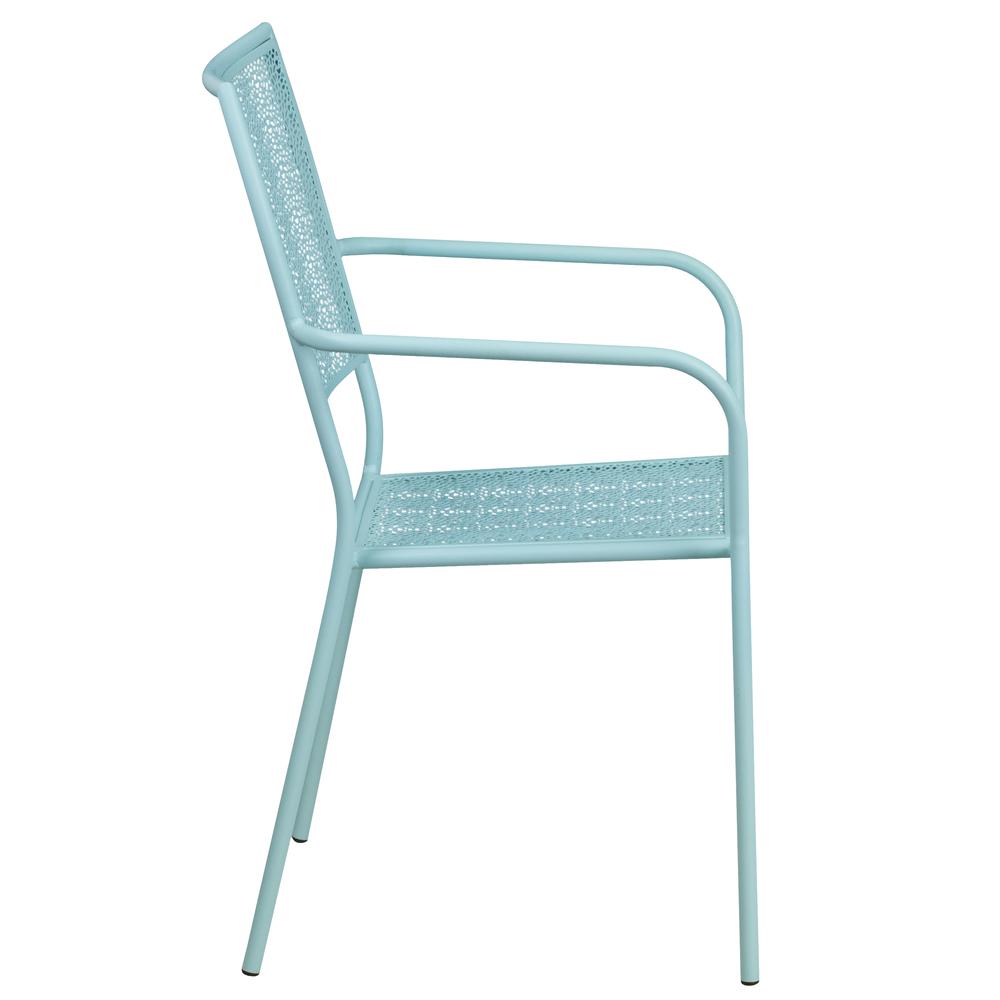 Commercial Grade Sky Blue Indoor-Outdoor Steel Patio Arm Chair with Square Back. Picture 3