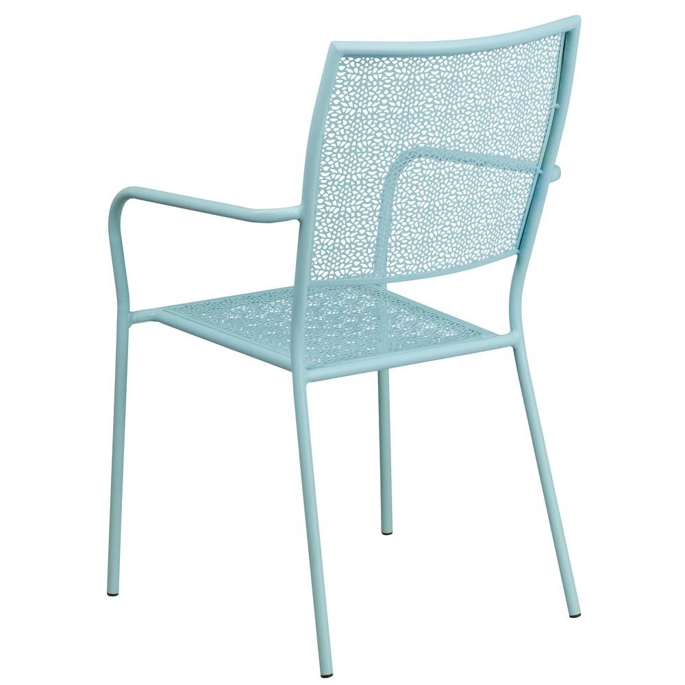 Commercial Grade Sky Blue Indoor-Outdoor Steel Patio Arm Chair with Square Back. Picture 4