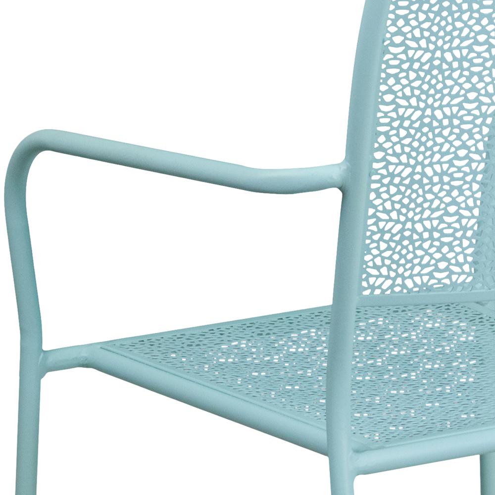 Commercial Grade Sky Blue Indoor-Outdoor Steel Patio Arm Chair with Square Back. Picture 8