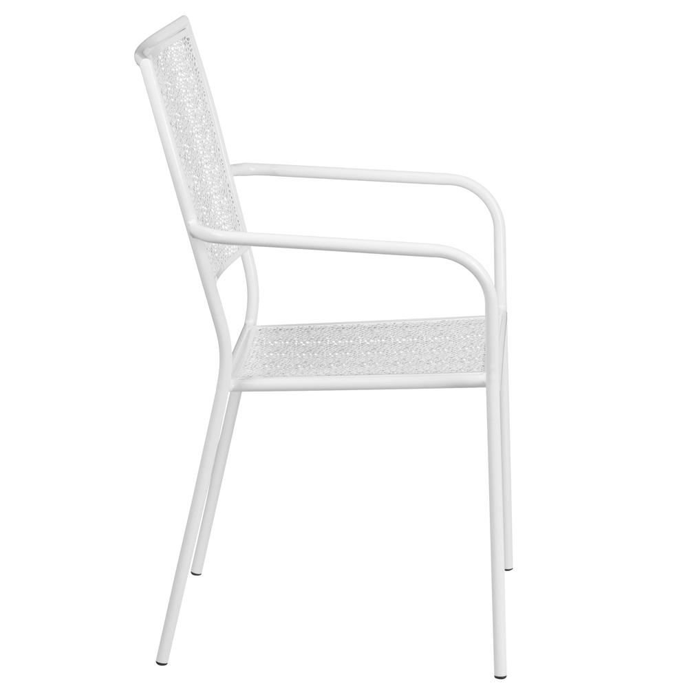 Commercial Grade White Indoor-Outdoor Steel Patio Arm Chair with Square Back. Picture 3