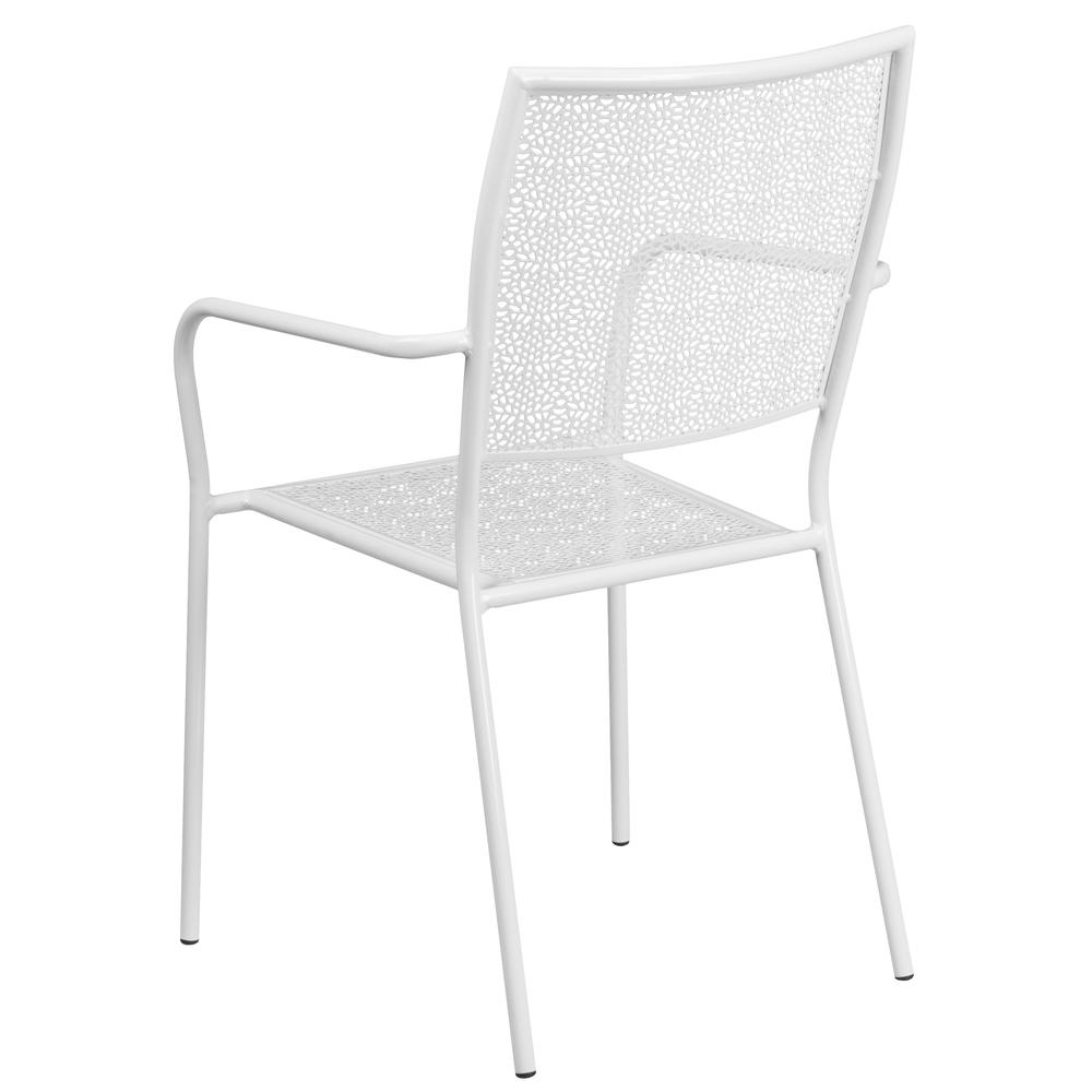 Commercial Grade White Indoor-Outdoor Steel Patio Arm Chair with Square Back. Picture 3