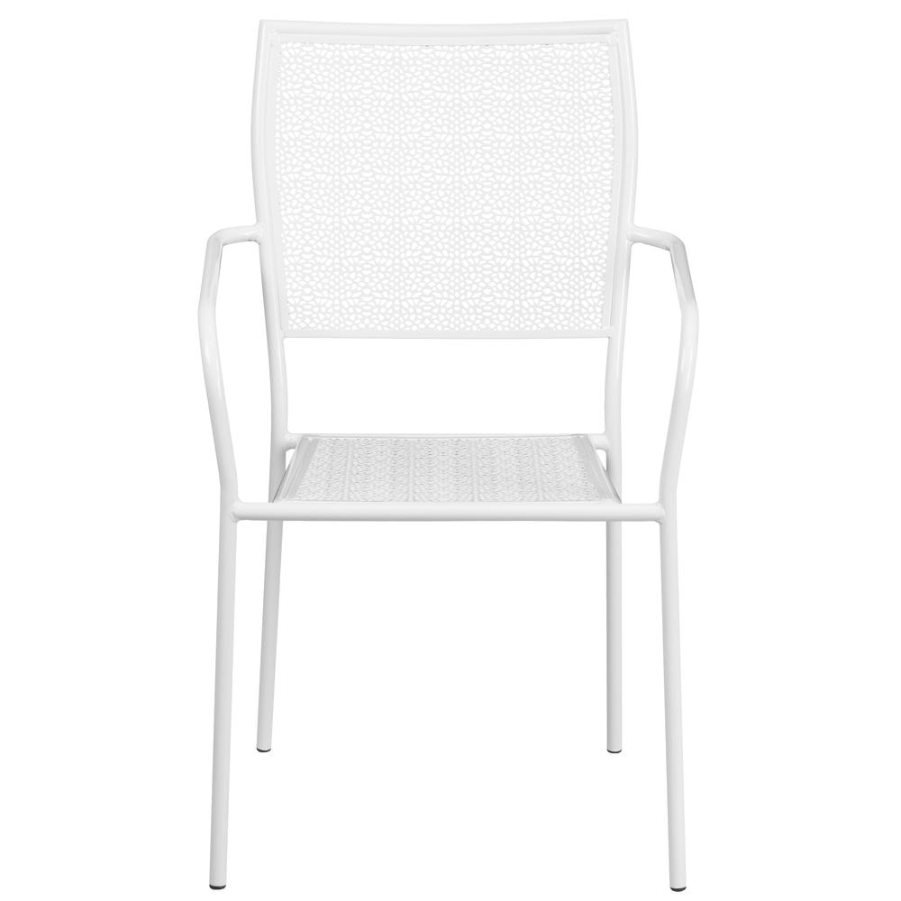 Commercial Grade White Indoor-Outdoor Steel Patio Arm Chair with Square Back. Picture 5