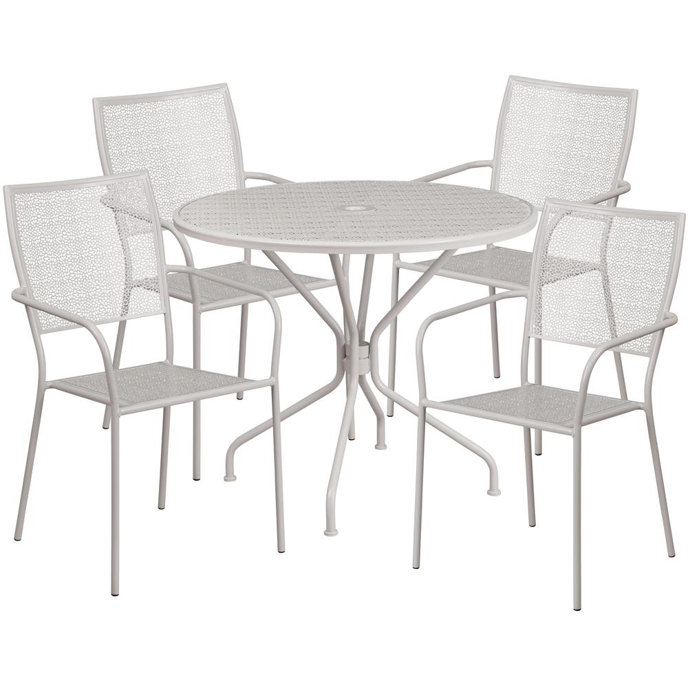 35.25" Round Light Gray Indoor-Outdoor Steel Patio Table Set with 4 Back Chairs. Picture 2