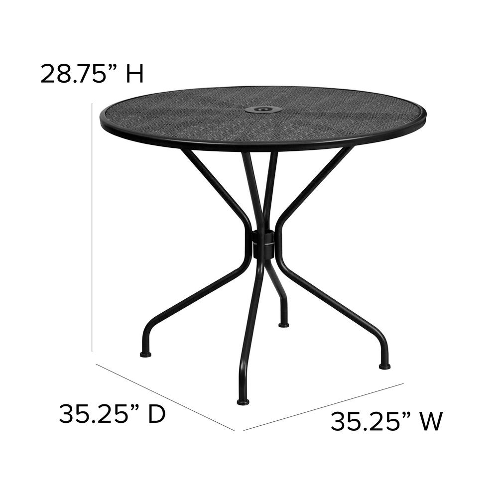 Commercial Grade 35.25" Round Black Indoor-Outdoor Steel Patio Table Set with 4 Round Back Chairs. Picture 2