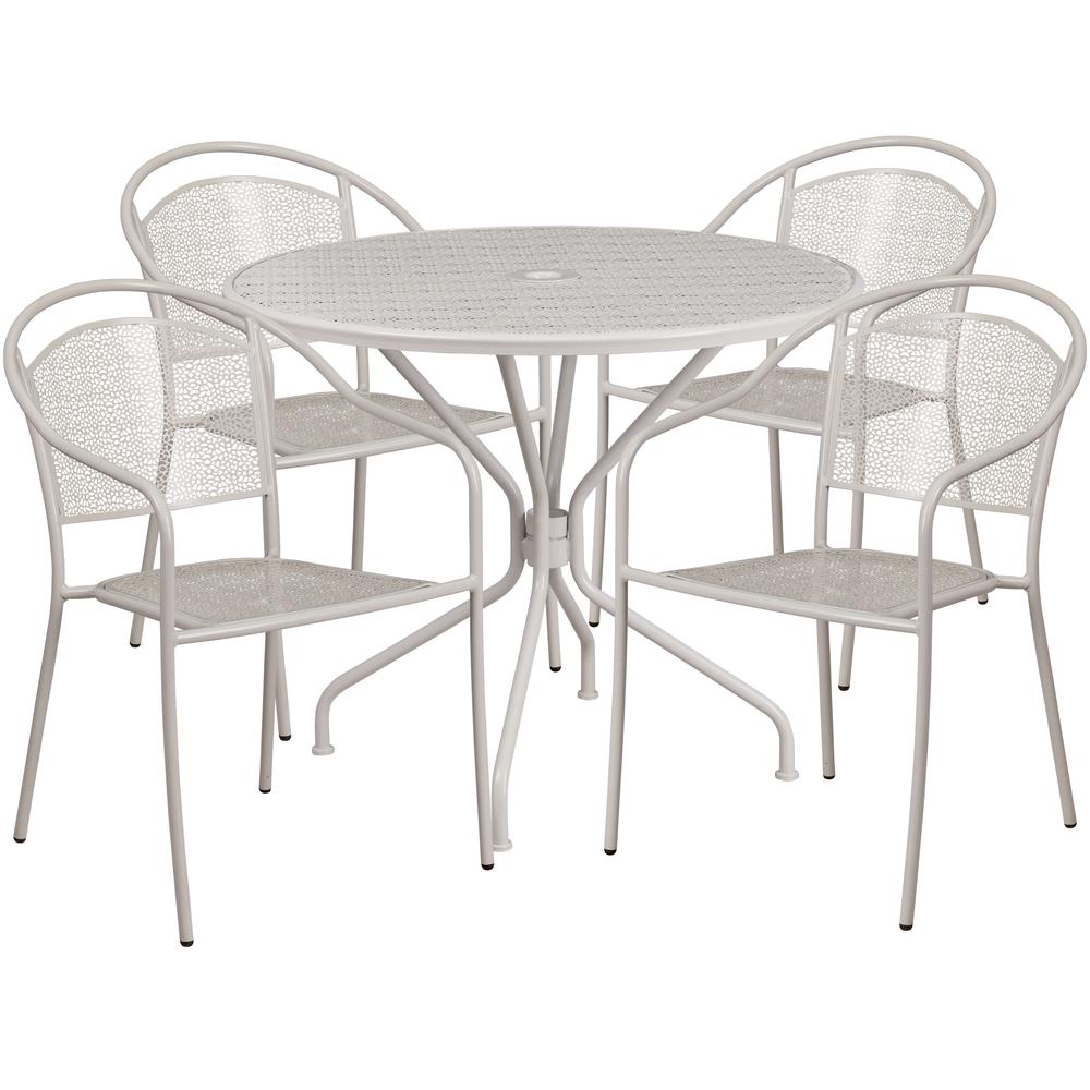 35.25" Round Light Gray Indoor-Steel Patio Table Set with 4 Round Back Chairs. Picture 2