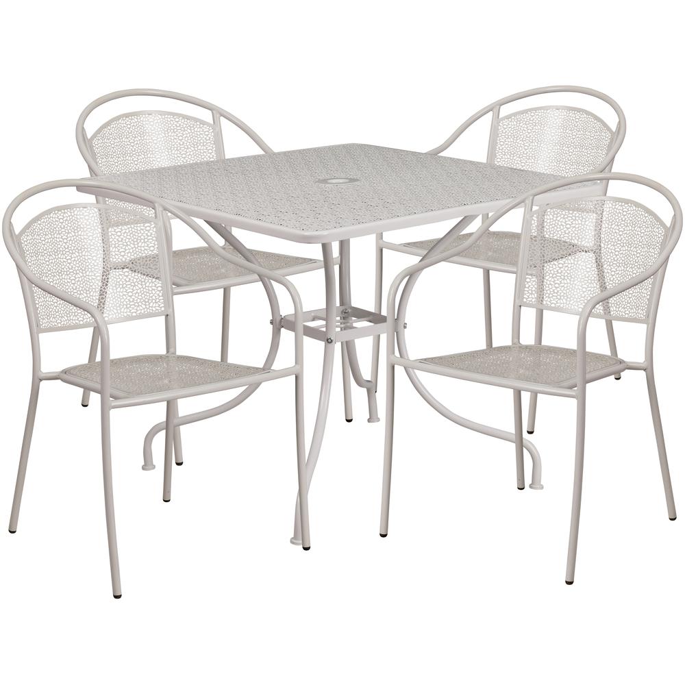 35.5" Light Gray Indoor-Outdoor Steel Patio Table Set with 4 Round Back Chairs. Picture 2