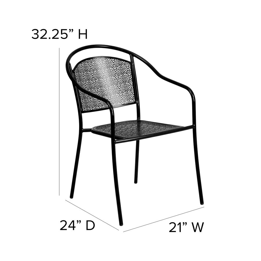Commercial Grade Black Indoor-Outdoor Steel Patio Arm Chair with Round Back. Picture 2