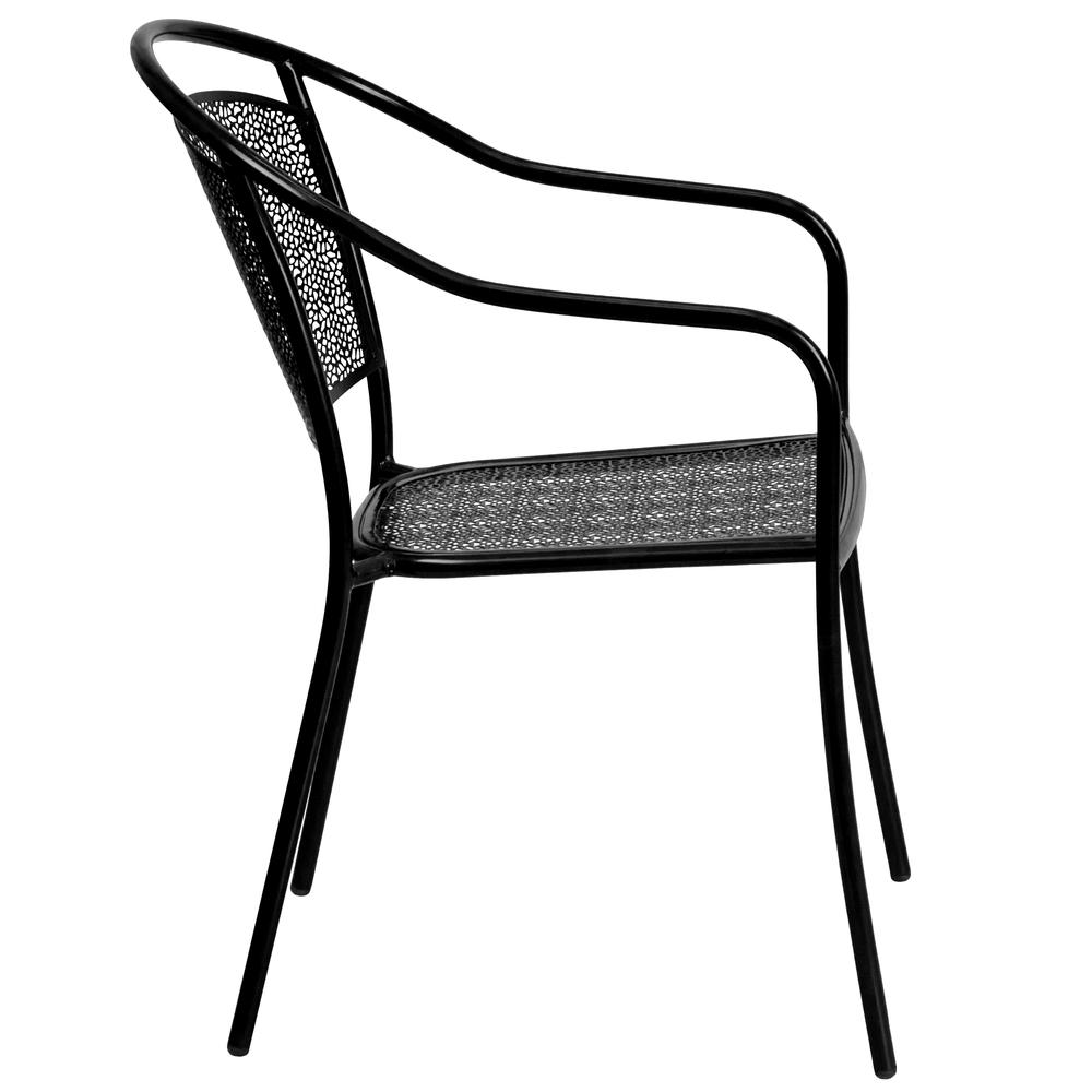 Commercial Grade Black Indoor-Outdoor Steel Patio Arm Chair with Round Back. Picture 2