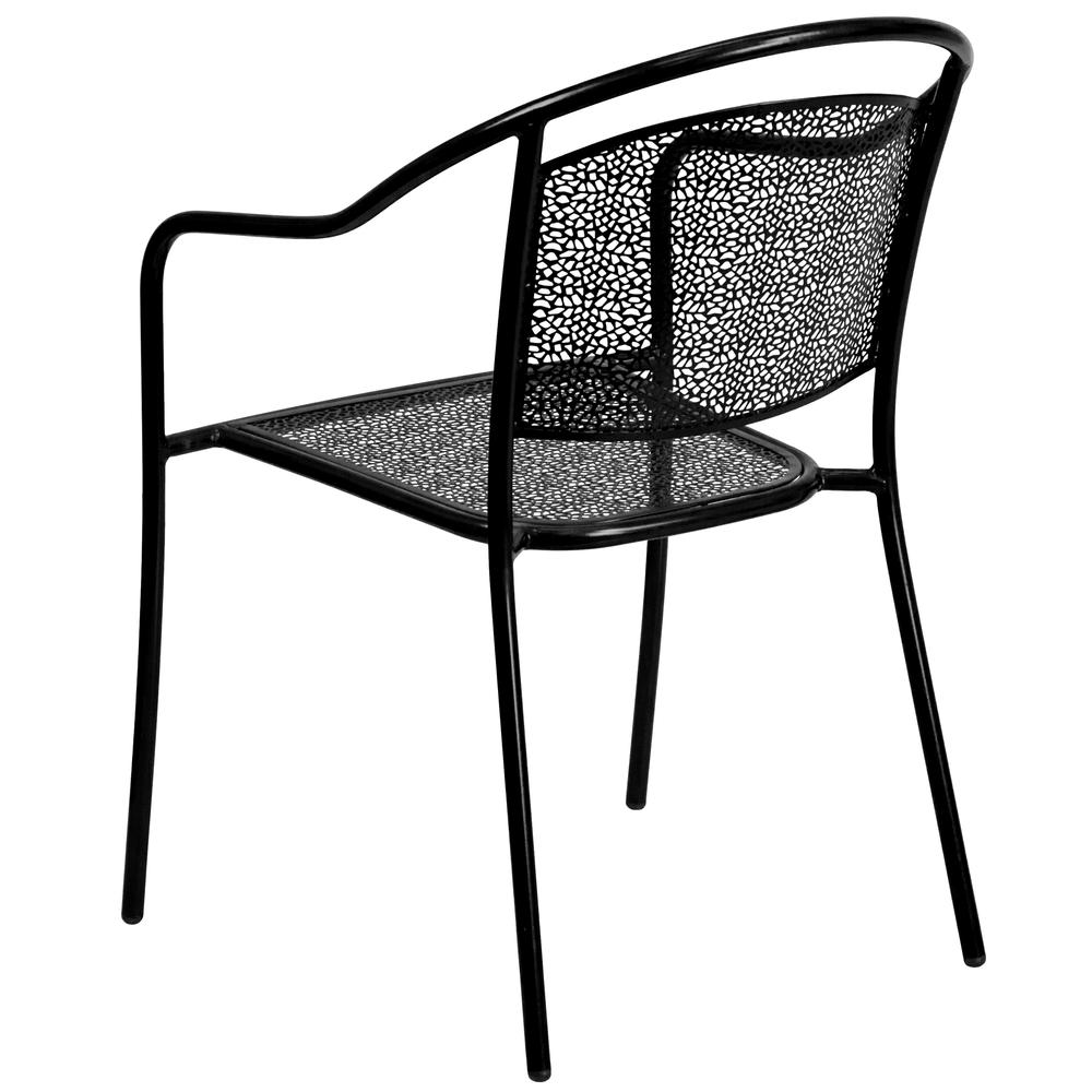 Commercial Grade Black Indoor-Outdoor Steel Patio Arm Chair with Round Back. Picture 4